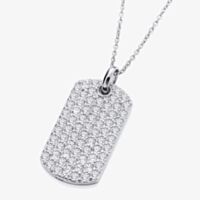 Fashionista Silver Sterling Silver Cubic Zirconia Dog Tag Pendant S7122