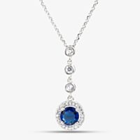Starbright Sterling Silver Blue Cubic Zirconia Halo Cluster Pendant Necklace THB-05p SAP