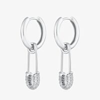 Scream Pretty Hannah Martin Silver Cubic Zirconia Saftey Pin Hoop Earrings SPS-194-97