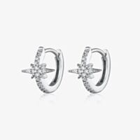 Scream Pretty Starburst Silver Rhodium Plated Cubic Zirconia Star Huggie Hoop Earrings SPS-217
