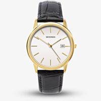 Sekonda Mens Gold Tone Black Leather Strap Watch 1718