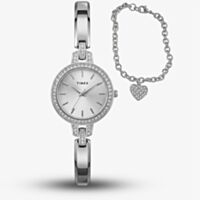 Timex Ladies Aveline Silver Tone Crystal Watch & Heart Bracelet Gift Set TWG067700