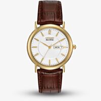Citizen Mens Eco Drive Brown Leather Strap Day Date Watch BM8242-08A