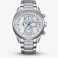 Citizen Mens World Chronograph A.T Atomic Timekeeping Silver Bracelet Watch AT8260-85A