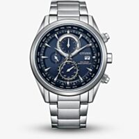 Citizen Mens World Chronograph A.T Atomic Timekeeping Blue Bracelet Watch AT8260-85L