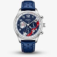 Rotary Mens Limited Edition Chronograph 1977 Blue Leather Strap Watch GS00450/51