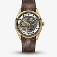Rotary Mens Seamatic Eclipse Skeleton Dial Brown Leather Strap Watch RGS10006/01