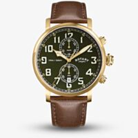 Rotary Mens Apex 100 Pilot Gold Chronograph Green Dial Watch  RGS10002/24