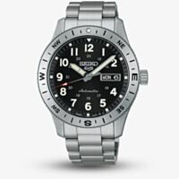 Seiko Mens 5 Sports Field Automatic Black Dial Stainless Steel Bracelet Watch HDB006K1