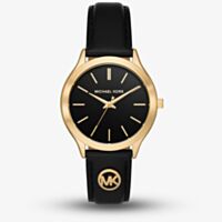 Michael Kors Ladies Slim Runway Black Leather Strap Watch MK7553