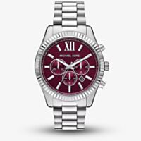 Michael Kors Mens Lexington Silver Chronograph Red Dial Watch MK9242