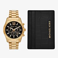 Michael Kors Mens Lexington Gold Chronograph Watch & Black Leather Cardholder Set  MK9245SET