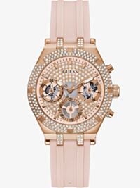 Guess Ladies Heiress Rose Gold Pink Rubber Strap Watch GW0407L3