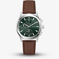 Guess Mens Palmer Green Dial Brown Leather Strap Watch GW1049G1