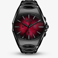Diesel Mens D-Curve Black Steel Red Dial Chronograph Watch DZ4696
