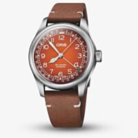  Oris X Mens Cervo Volante Big Crown Pointer Orange Dial Brown Leather Strap Watch 01 754 7785 4068-Set