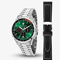 Maserati Mens Sorpasso Green Chronograph Dial & Black Leather Strap Watch MSR8873624002