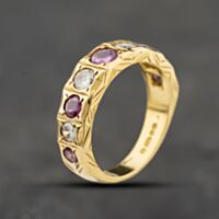 Pre-Owned Vintage 18ct Yellow Gold 0.40ct Ruby & 0.50ct Brilliant Cut Diamond Half Eternity Ring 41121028