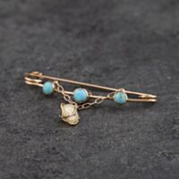 Pre-Owned Vintage Yellow Gold Turquoise & Freshwater Pearl Brooch 41131178