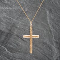 Pre-Owned 9ct Yellow Gold Large Bark Effect Pattern Cross Pendant & 18 Inch Prince Of Wales Chain 41142161