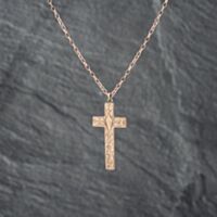 Pre-Owned Vintage 9ct Rose Gold Hand Engraved Cross Pendant & 18 Inch Belcher Chain 41142656