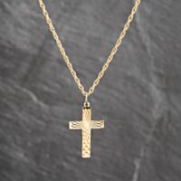 Pre-Owned 9ct Yellow Gold Patterned Cross Pendant & 18 Inch Prince Of Wales Chain 41143657