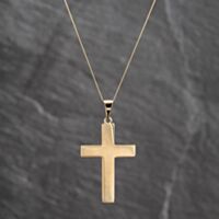 Pre-Owned 9ct Yellow Gold Plain Cross Pendant & 18 Inch Curb Chain 41143658