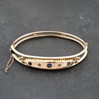 Pre-Owned Vintage 9ct Rose Gold Sapphire & Diamond Hinged Bangle 41211392