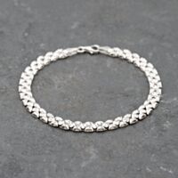 Pre-Owned 9ct White Gold Diamond Cut 7.5 Inch Brick Chain Bracelet 41281744