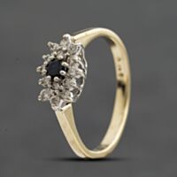 Pre-Owned Vintage Yellow Gold Sapphire & 0.20ct Brilliant Cut Diamond Boat Shaped Cluster Ring 41384968