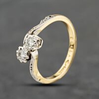 Pre-Owned Vintage 18ct Two Colour Gold 0.10ct Brilliant Cut Diamond Twist Two Stone Ring 41482564