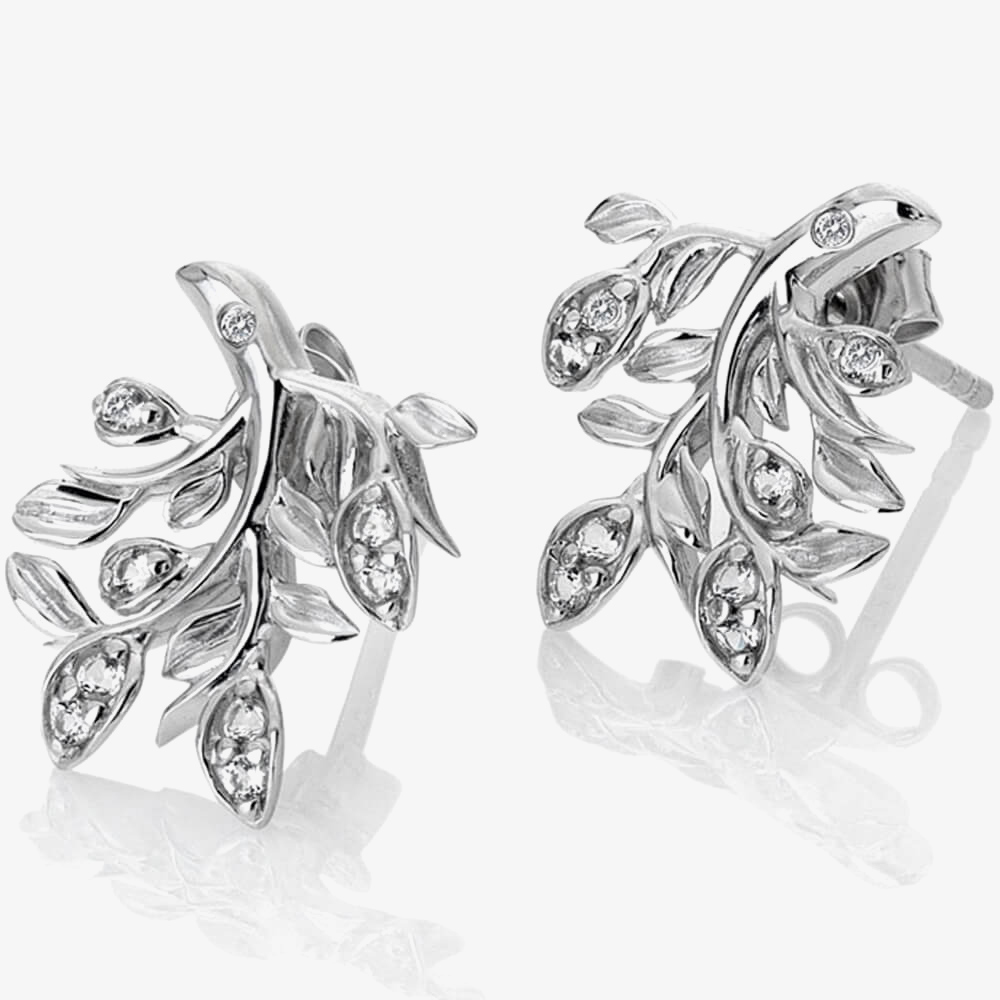 Hot Diamonds Nurture Sterling Silver White Topaz Tree Stud Earrings DE688