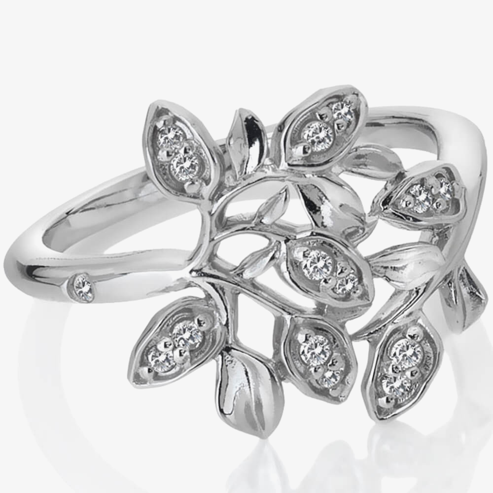 Hot Diamonds Nurture Sterling Silver White Topaz Tree Ring DR233
