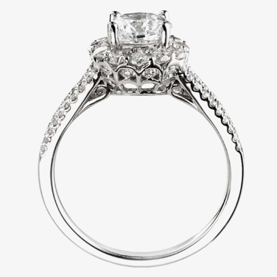 1888 Collection Platinum Brilliant Cut 0.68ct Diamond Split Shoulders Cluster Ring DSC64