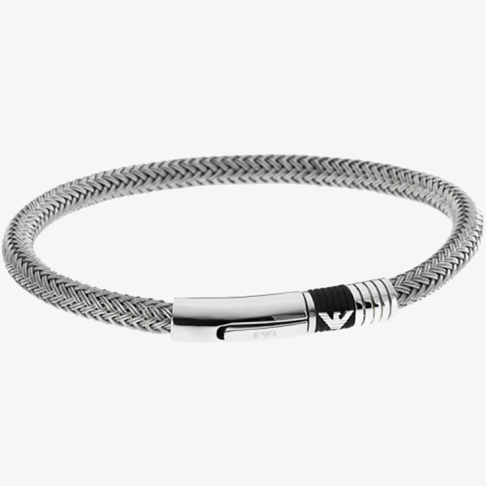 Emporio Armani Mens Essential Silver Tone Braided Bracelet EGS1623040 (19CM)