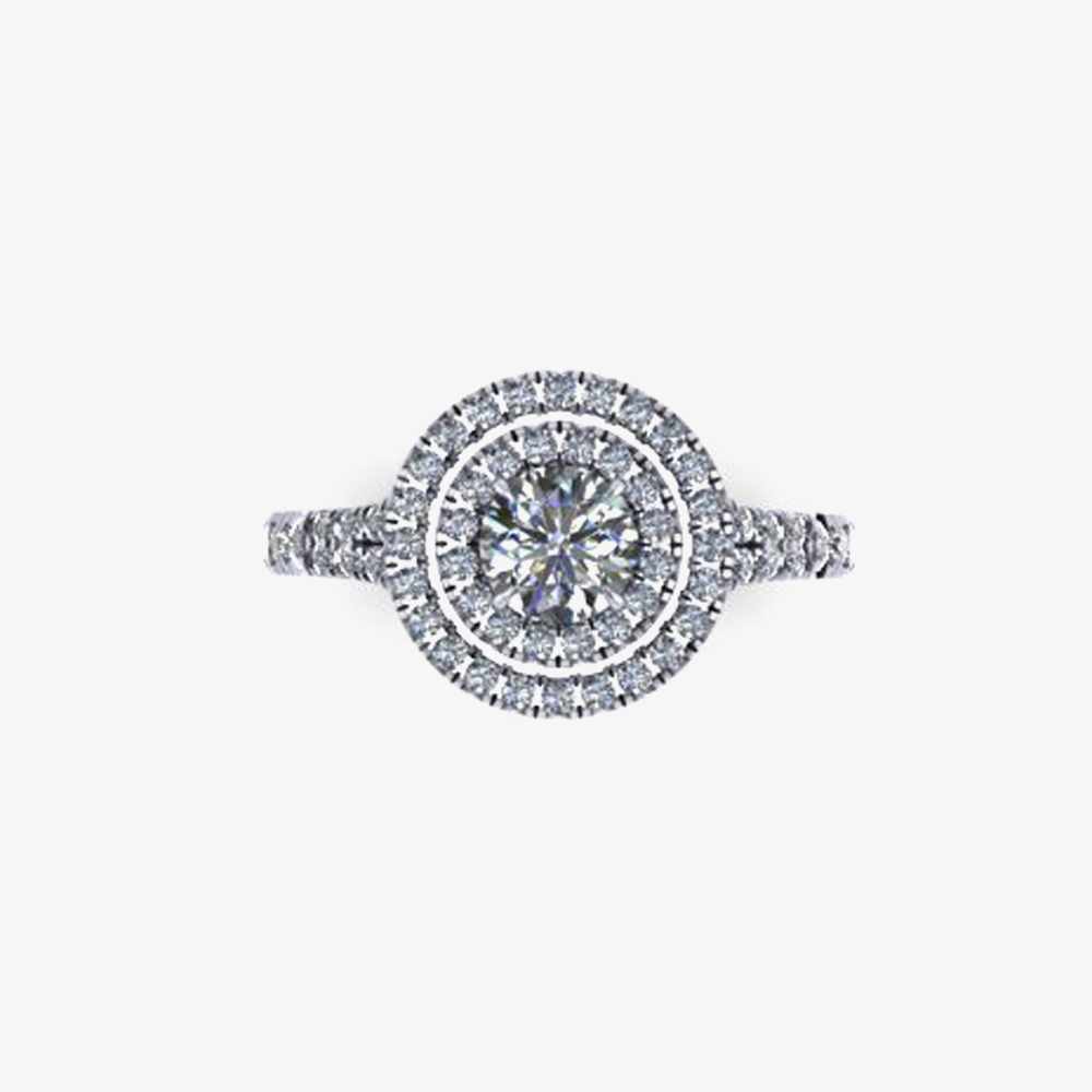 Platinum 0.77ct Diamond Dual-Shoulder Halo Cluster Ring (M) ENG5053