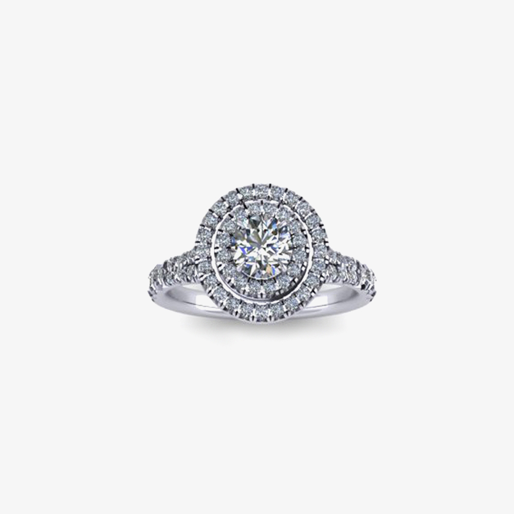 Platinum 0.77ct Diamond Dual-Shoulder Halo Cluster Ring (M) ENG5053