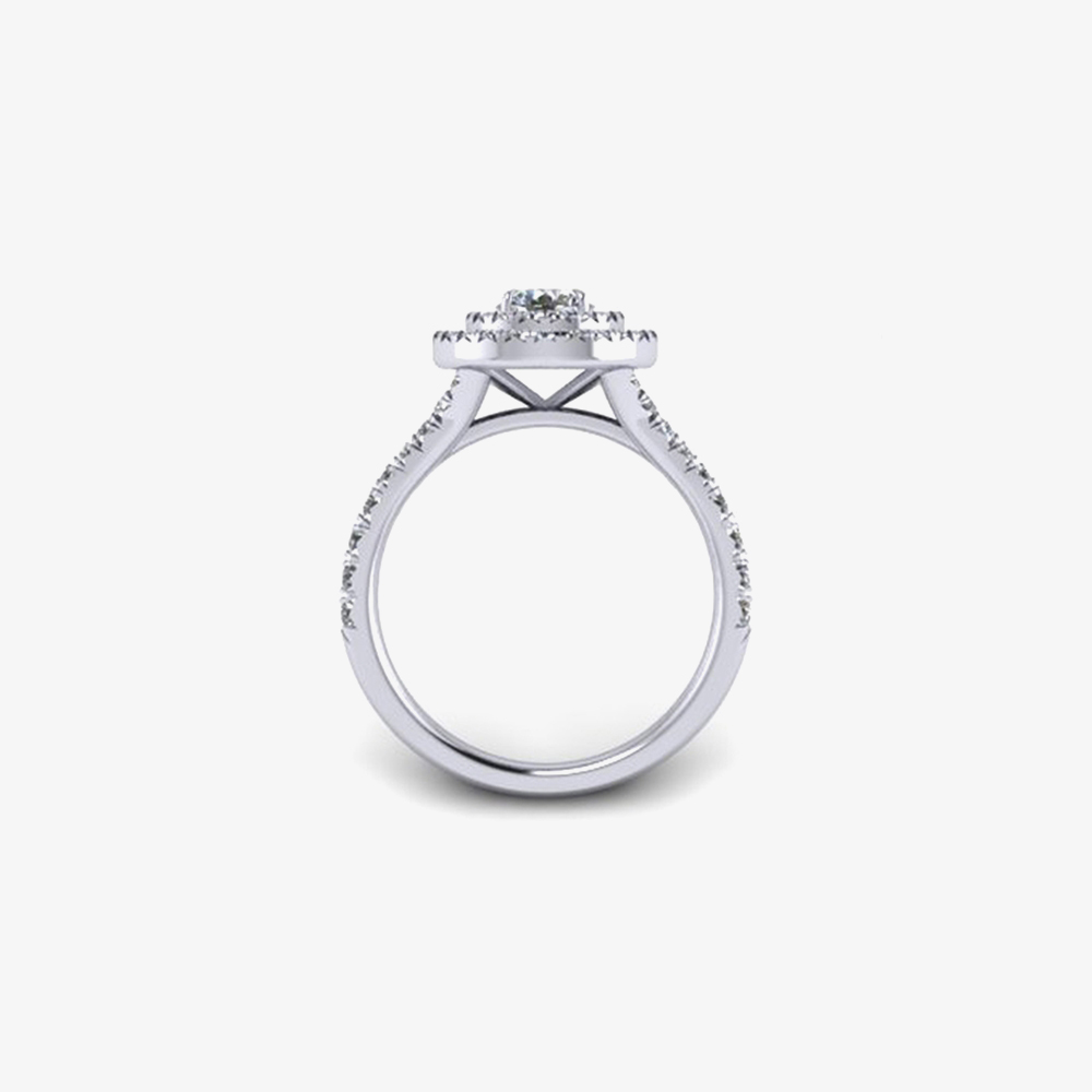 Platinum 0.77ct Diamond Dual-Shoulder Halo Cluster Ring (M) ENG5053