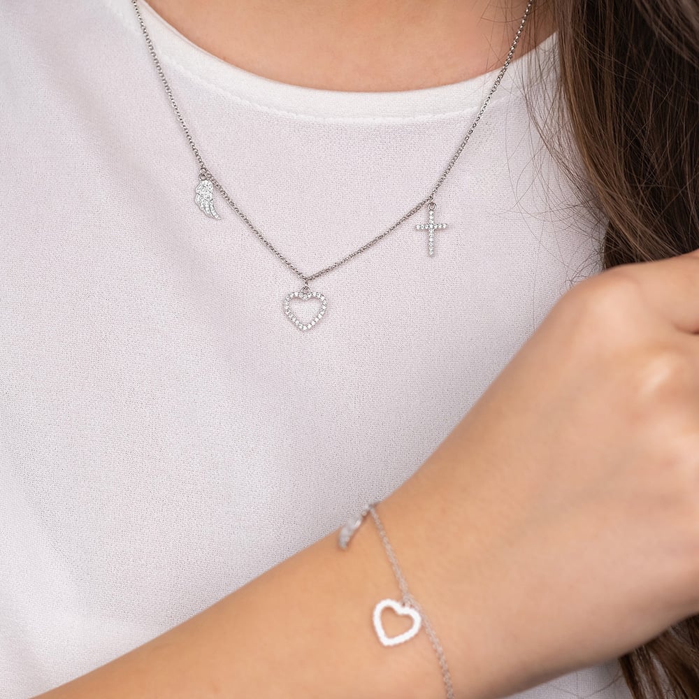Angel Whisperer Silver Cubic Zirconia Faith Love & Hope Necklace ERN-FLH-ZI