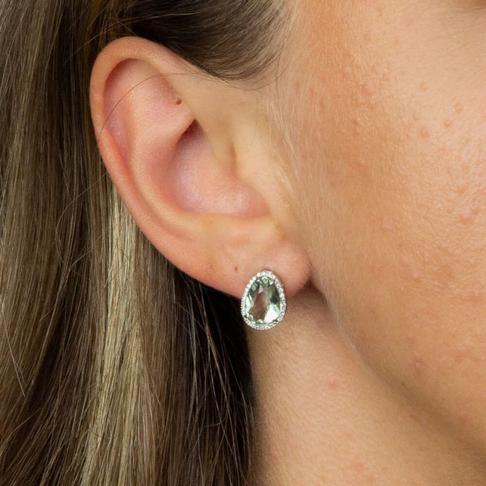 9ct White Gold Pear Cut Green Fluorite & Diamond Stud Earrings GE2341G