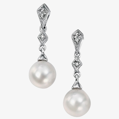 9ct White Gold Diamond Freshwater Droppers GE807W