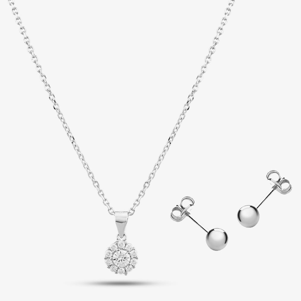 Silver White Crystal Circle Jewellery Set E614239-PD &amp; 8.55.7899