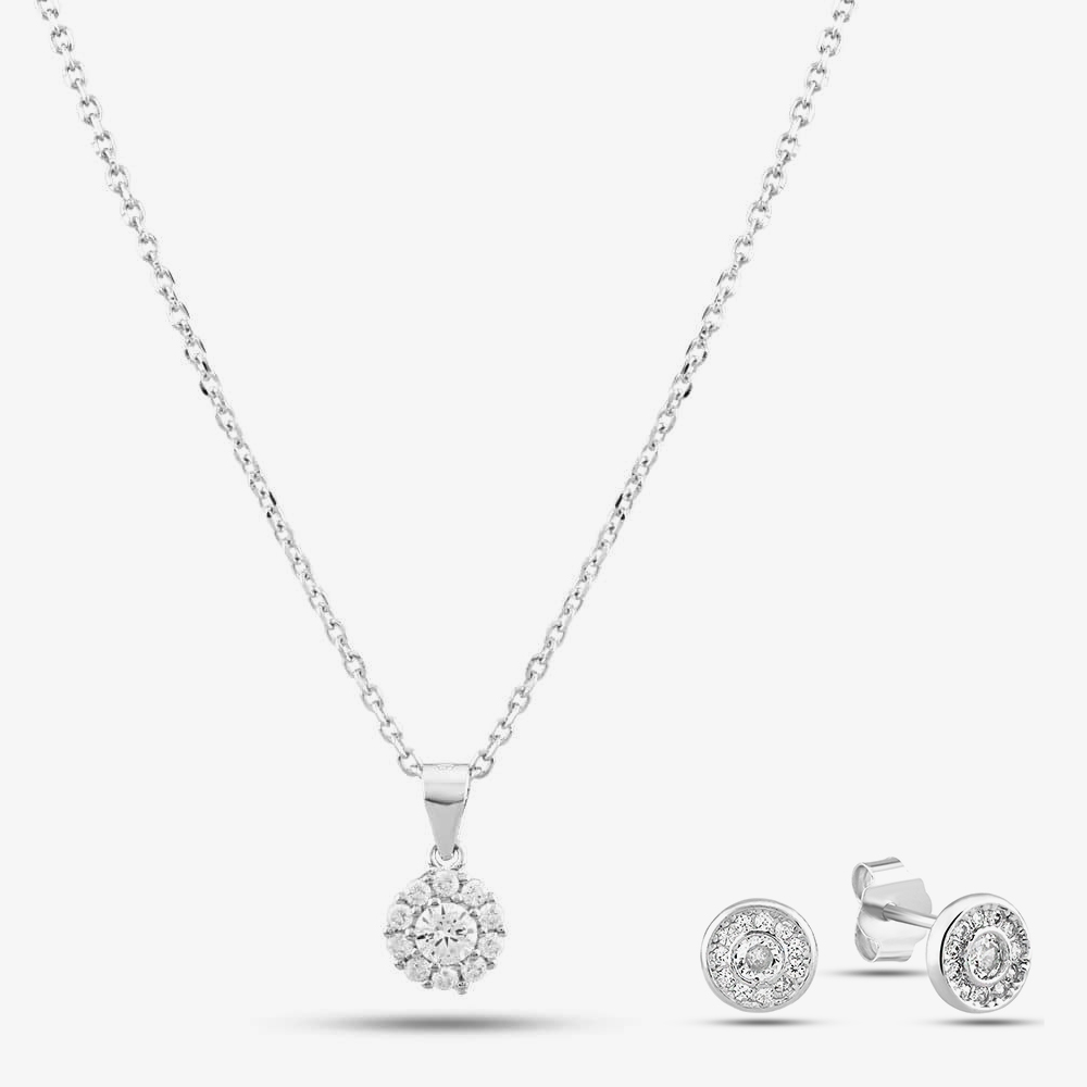 Product photograph of Silver White Crystal Circle Jewellery Set from The Jewel Hut