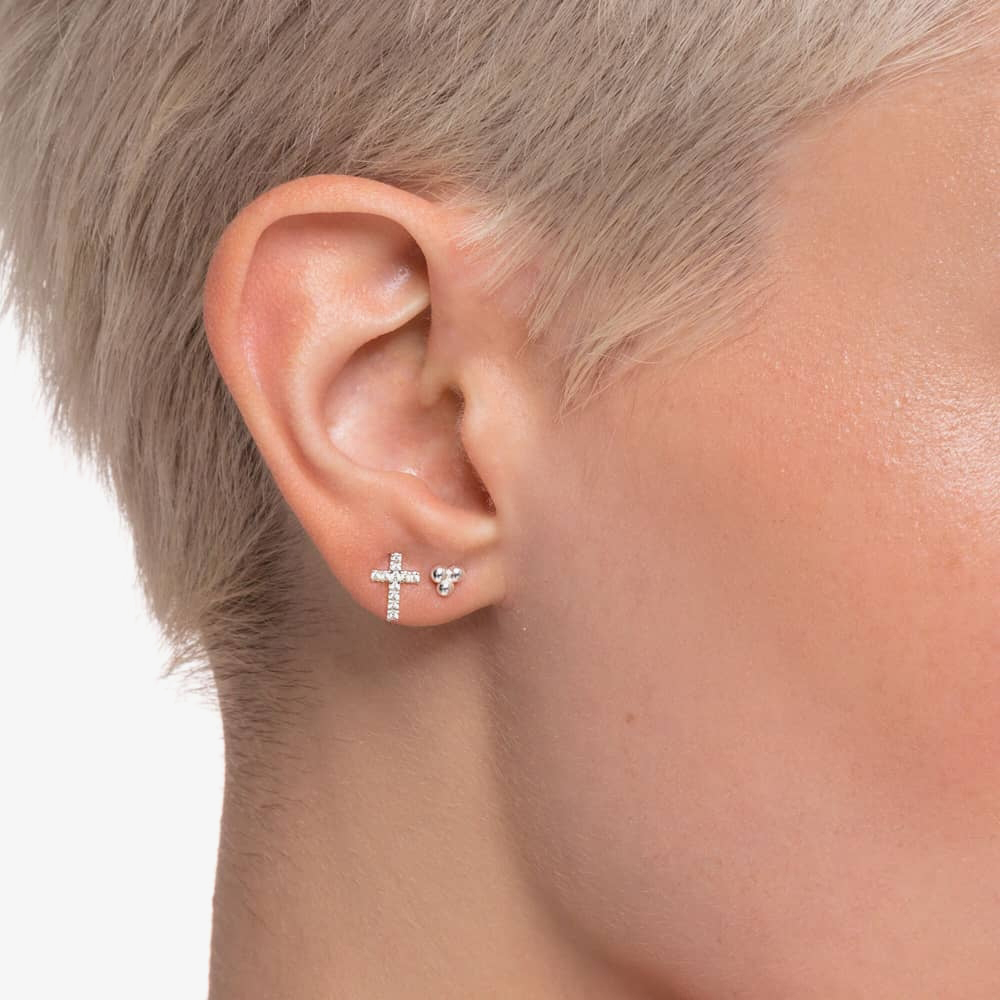 THOMAS SABO Silver Cubic Zirconia Cross Single Stud Earring H2131-051-14