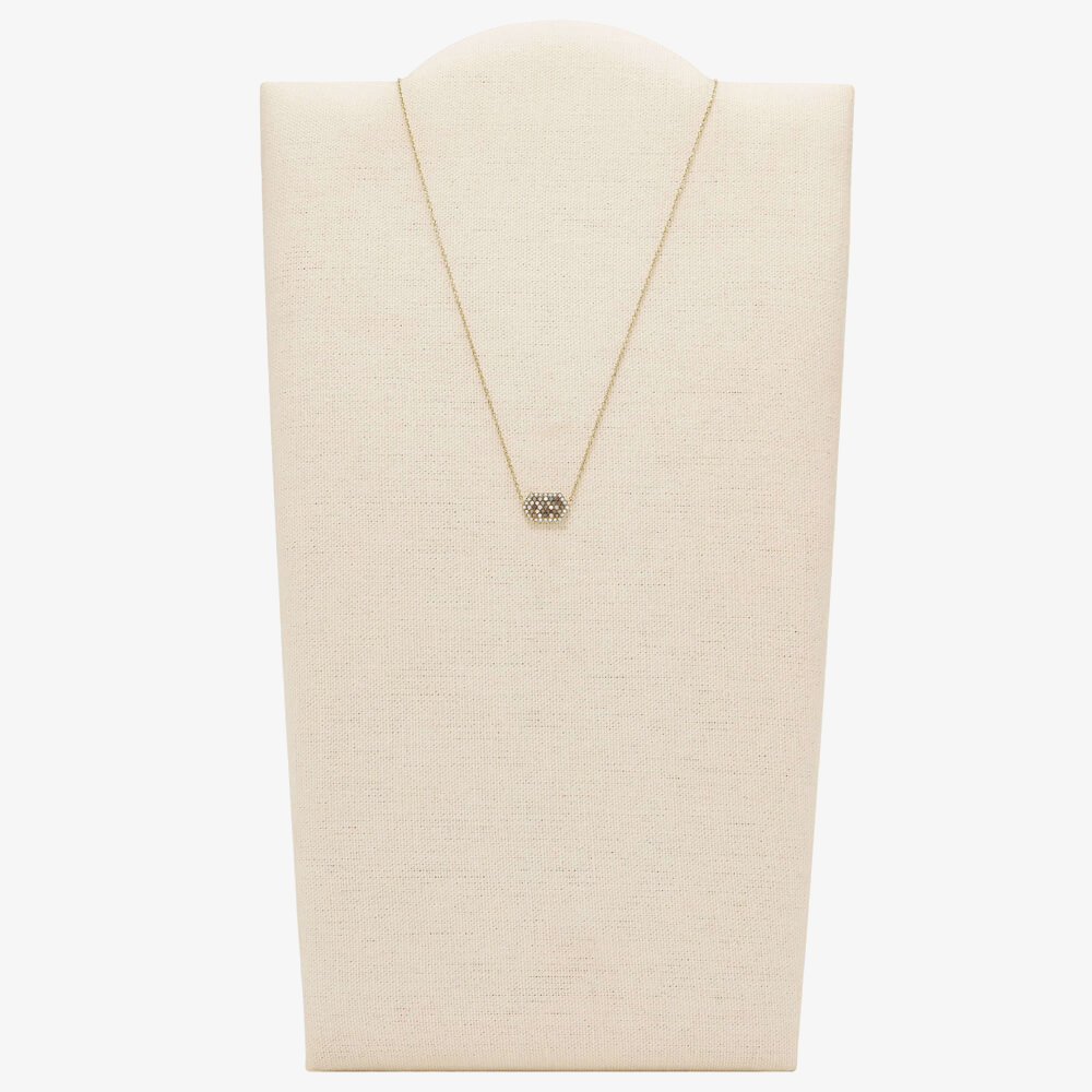 Fossil Val Holiday Sparkles Gold Tone Hexagon Necklace JF03864710