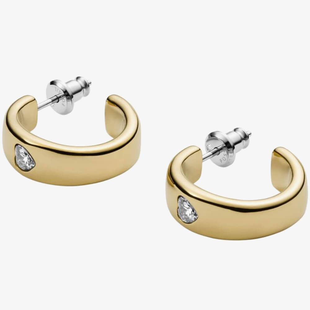 Fossil Sutton Valentine Heart Gold Tone Crystal Heart Hoop Earrings JF03936710