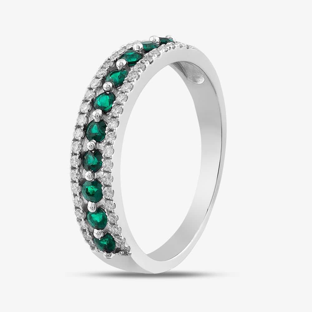 9ct White Gold Emerald & Diamond Three Row Jewellery Set