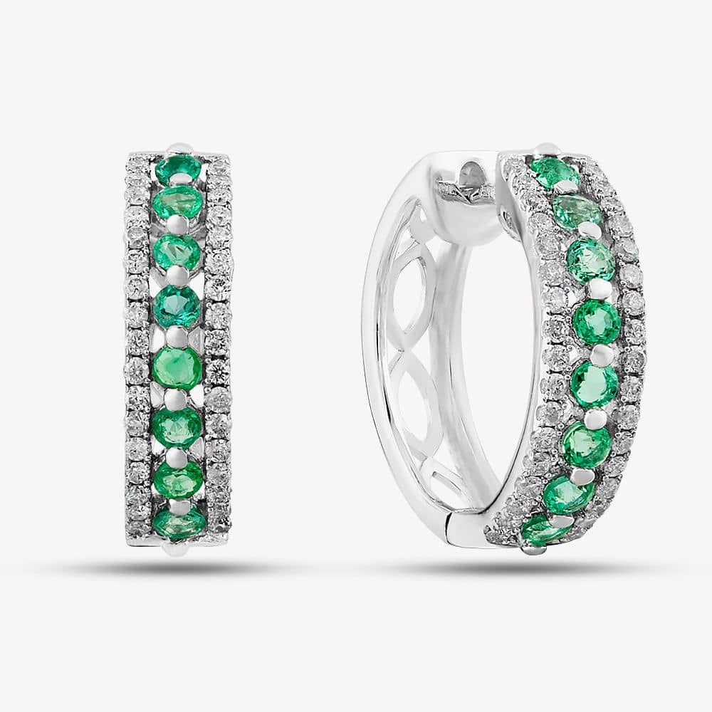 9ct White Gold Emerald & Diamond Three Row Jewellery Set