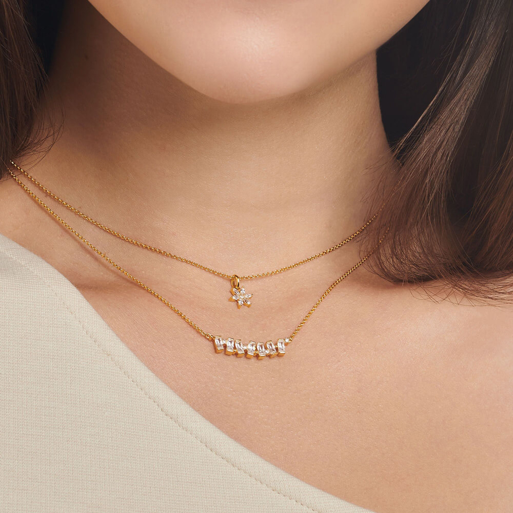 THOMAS SABO 18ct Yellow Gold Plated White Cubic Zirconia Necklace KE2095-414-14