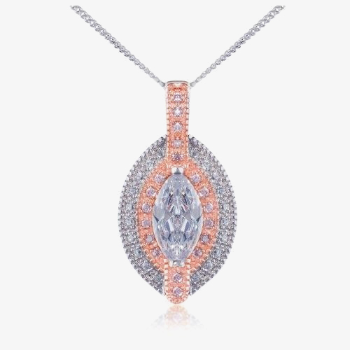 Product photograph of V Jewellery Silver Rose Gold Plated Rose Marquise Cubic Zirconia Pendant 3050 from The Jewel Hut